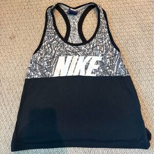 Nike Women's Black and Patterned Athletic Tank Top